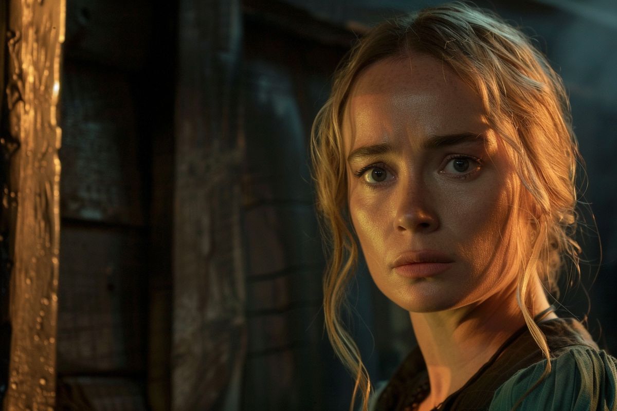 Emily Blunt's powerful performance highlighted in a dramatic scene.