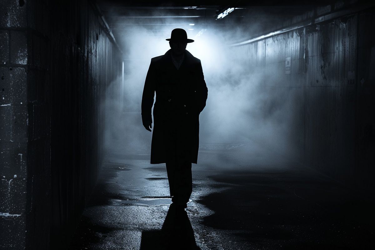 Dark and mysterious atmosphere, CIA agents in covert operations in Washington.