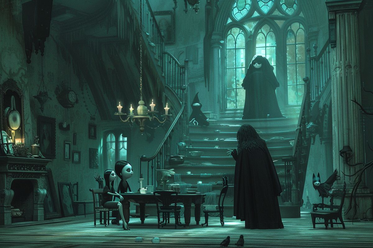 Hauntingly beautiful scenes of the Addams Family's unique daily life.
