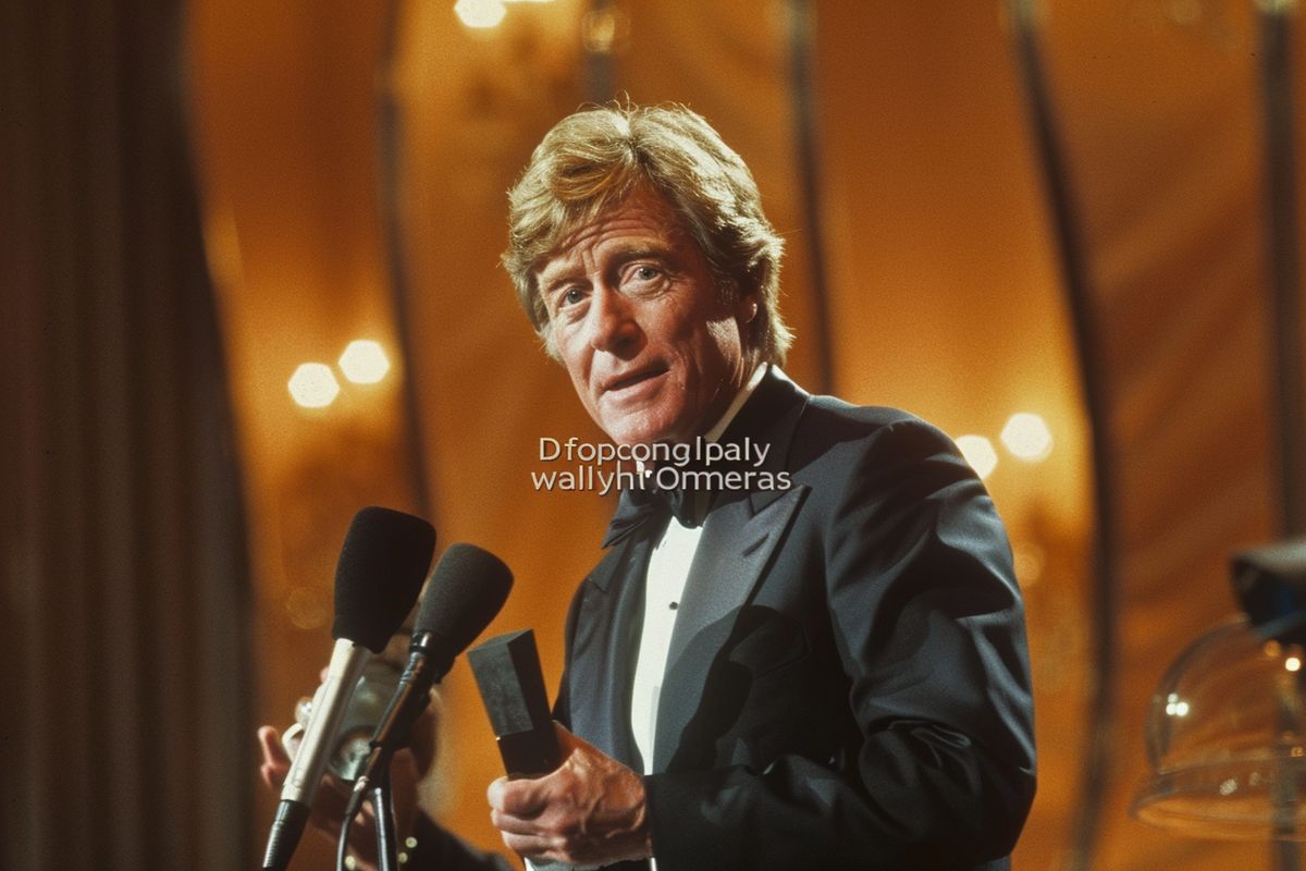 Golden Globe Awards ceremony with Robert Redford receiving a prestigious award.