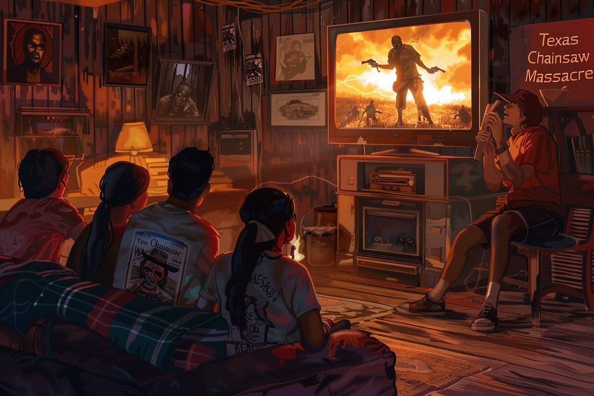Group of friends watching a marathon of