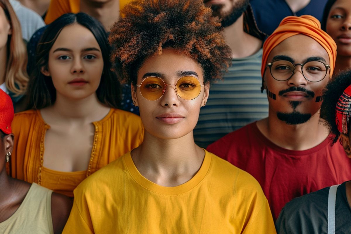 A diverse group of individuals standing together for equality and justice.