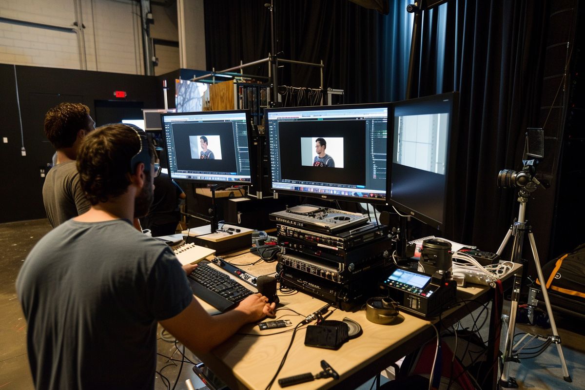Production team coordinating logistics and resources for a seamless filming process.