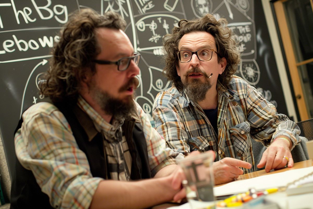 Closeup on Joel and Ethan Coen brainstorming ideas for