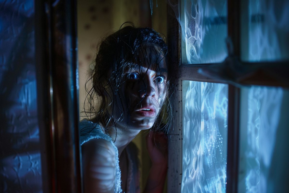 A tense moment as the film transitions from thriller to horror.