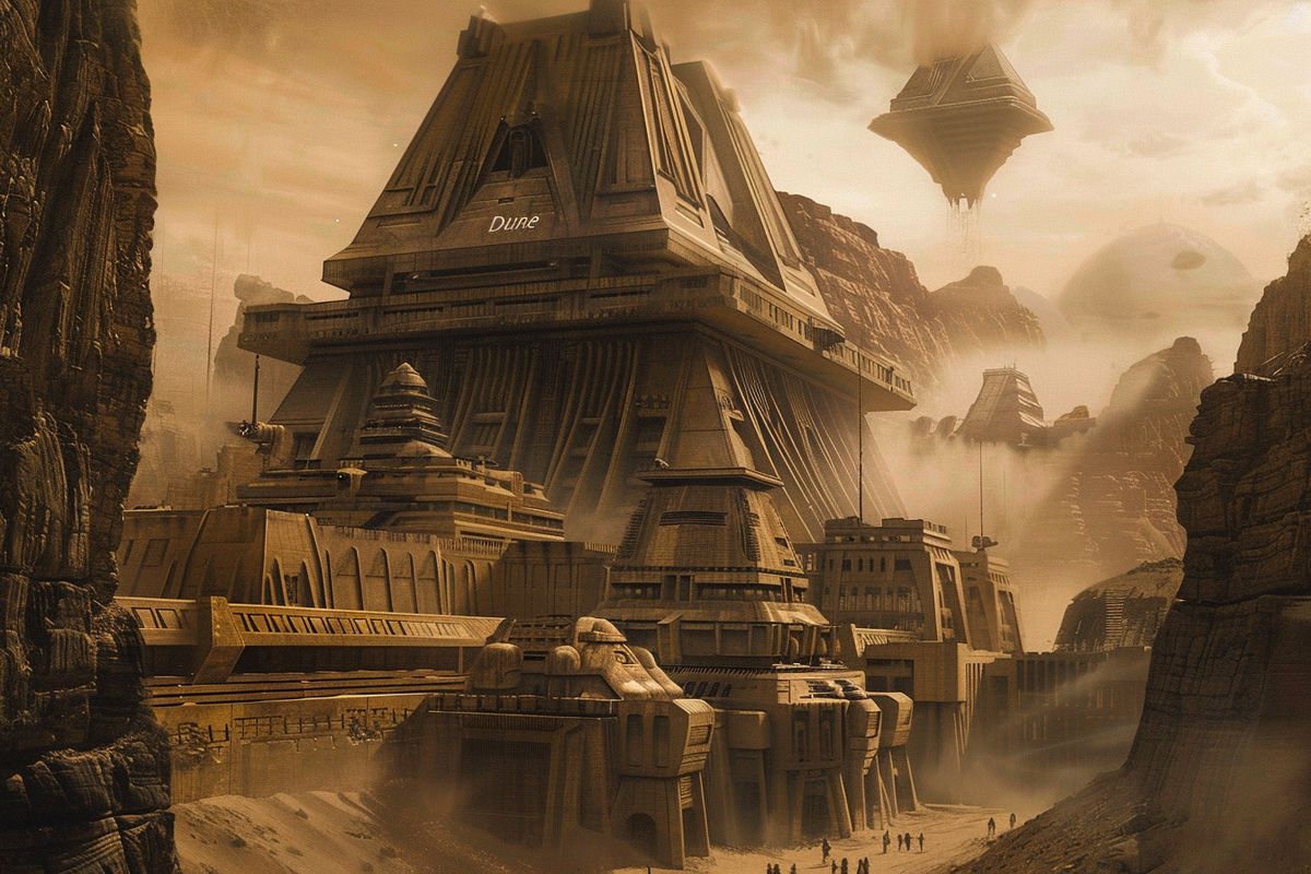 Detailed concept art of the Harkonnen palace in David Lynch's 