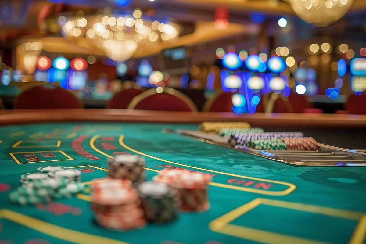 An intense poker game between secret agents in a luxurious casino.
