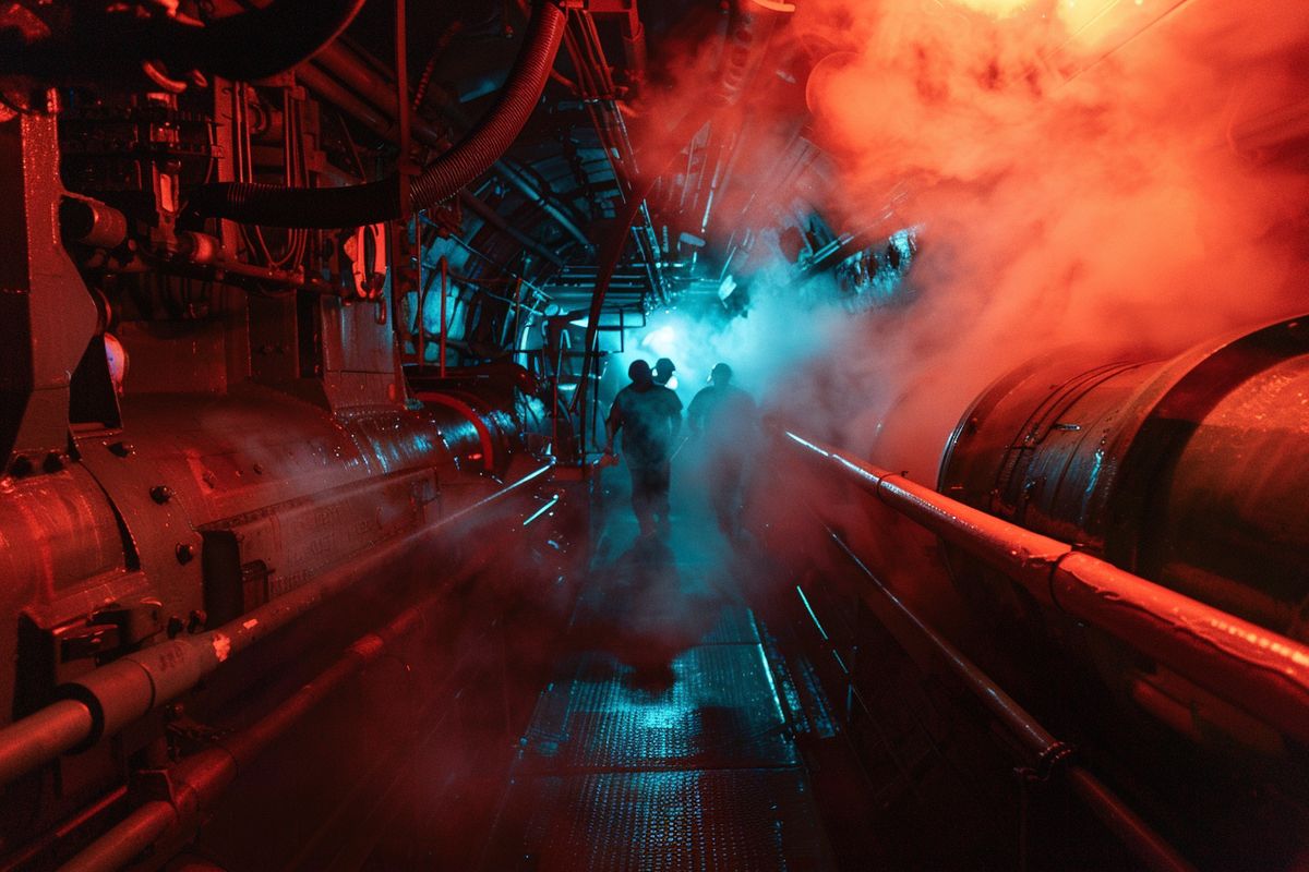 Crew members facing enemy threats and internal tensions on the submarine.