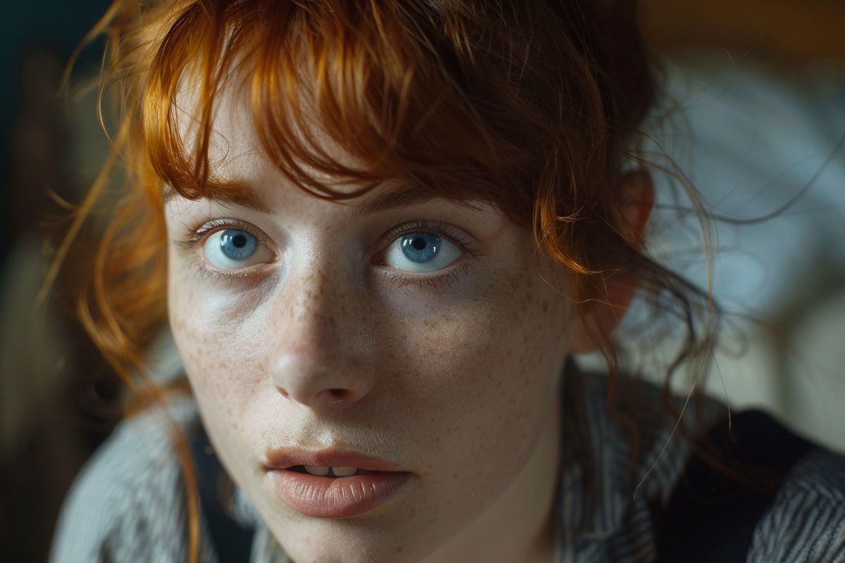 Closeup of actress Axelle Laffont in a scene from the film.